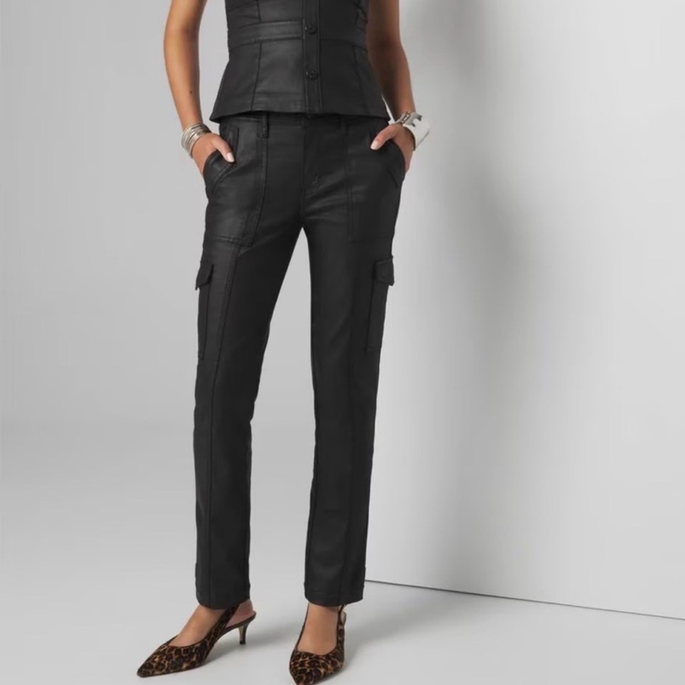 White House Black Market Black leather Mid-Rise Tapered Cargo Jeans - Size 4